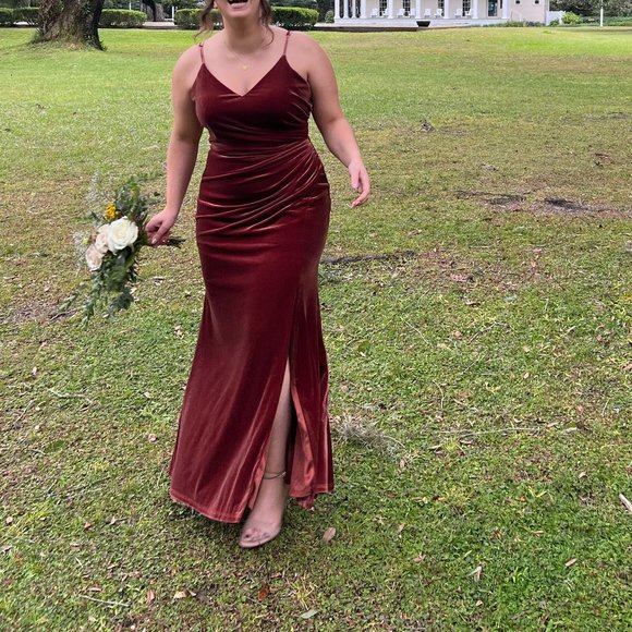 REVELRY Rory Velvet Dress Terracotta - SIZE 12 - Picture 4 of 5